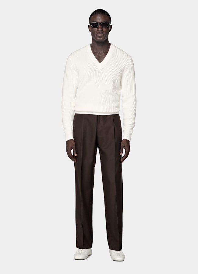 SUITSUPPLY Pure Cotton Off-White V-Neck