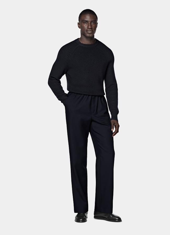 SUITSUPPLY Pure Wool Navy Ribbed Crewneck