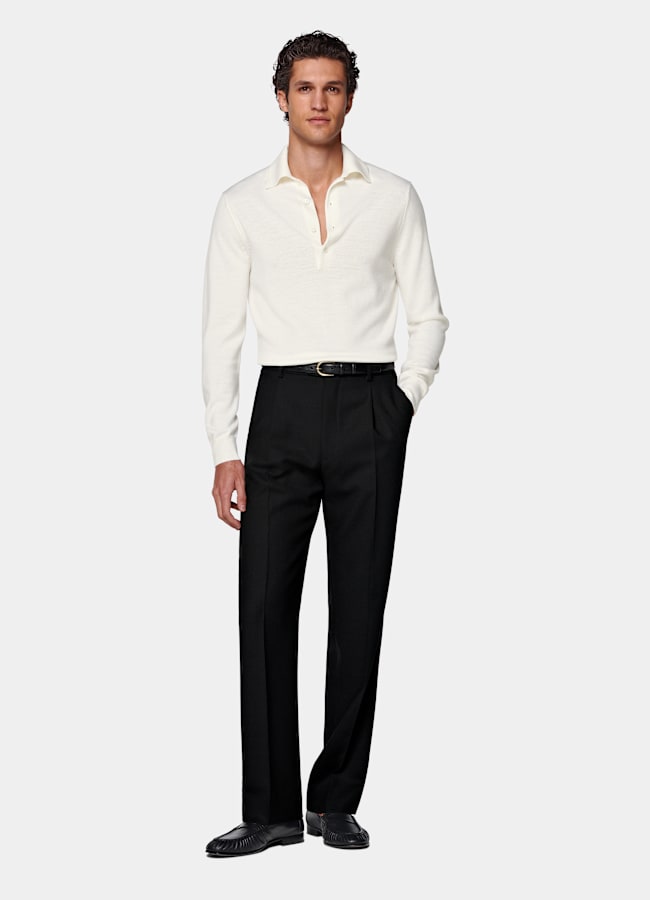 SUITSUPPLY Pure Wool Off-White Long Sleeve Polo