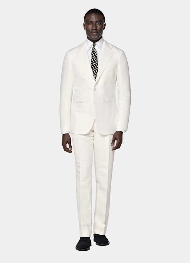 SUITSUPPLY Summer Linen Cotton by Di Sondrio, Italy Off-White Tailored Fit Havana Suit