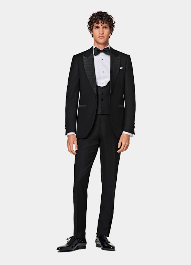 SUITSUPPLY All season Pure laine S110 par Vitale Barberis Canonico, Italie Smoking Lazio trois pièces coupe Tailored noir