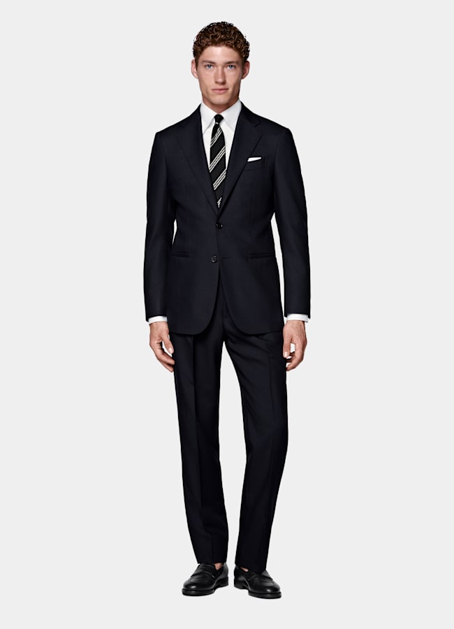 SUITSUPPLY All Season Lana de 4 cabos sin arrugas de Rogna, Italia Traje Havana azul marino corte Tailored