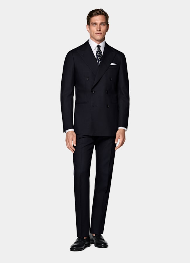 SUITSUPPLY All season Knitterfreie 4fach-Schurwolle von Rogna, Italien Havana Anzug navy Tailored Fit