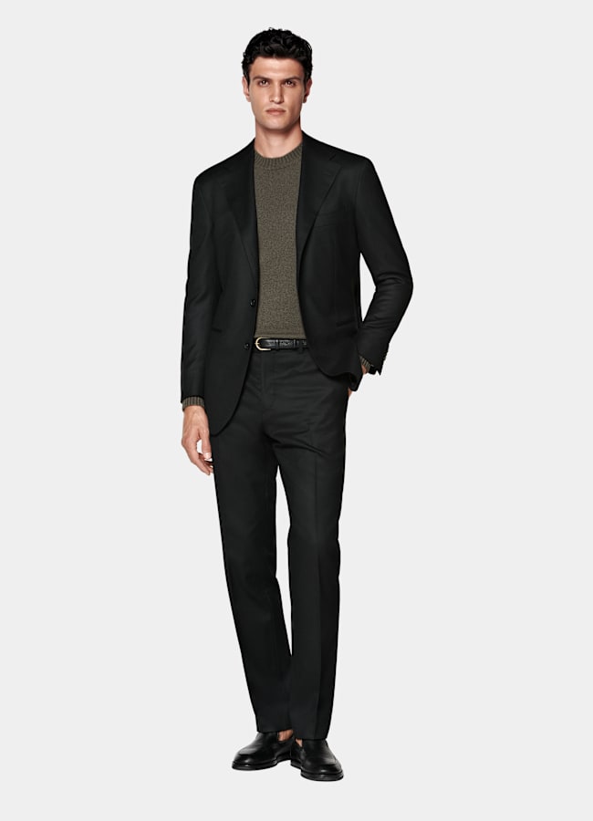 SUITSUPPLY Winter Pure S120's Wool Flannel by Vitale Barberis Canonico, Italy Black Relaxed Fit Roma Suit