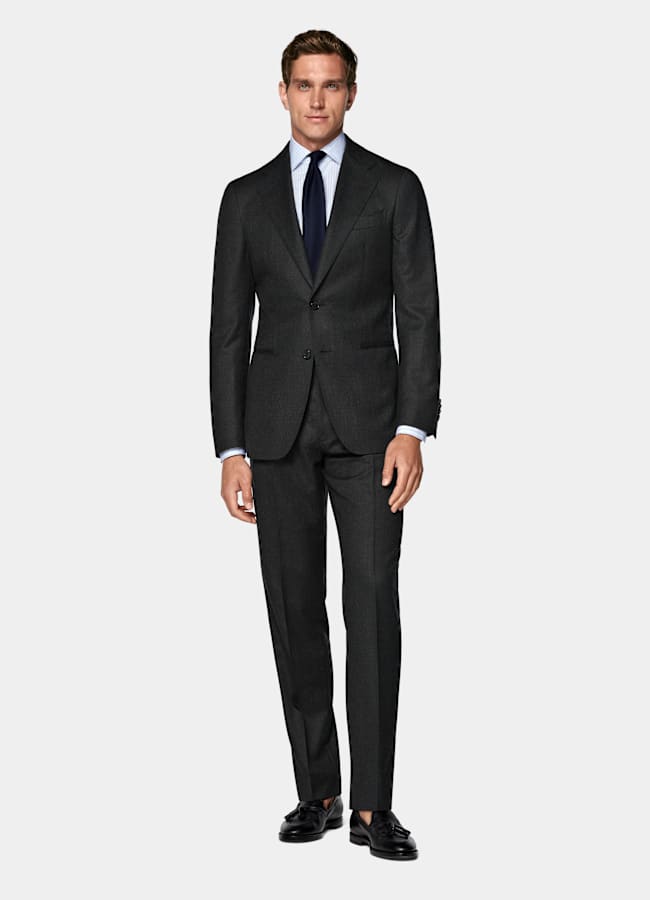 SUITSUPPLY Invierno Franela de pura lana S120s de Vitale Barberis Canonico, Italia Traje Havana gris oscuro corte Tailored