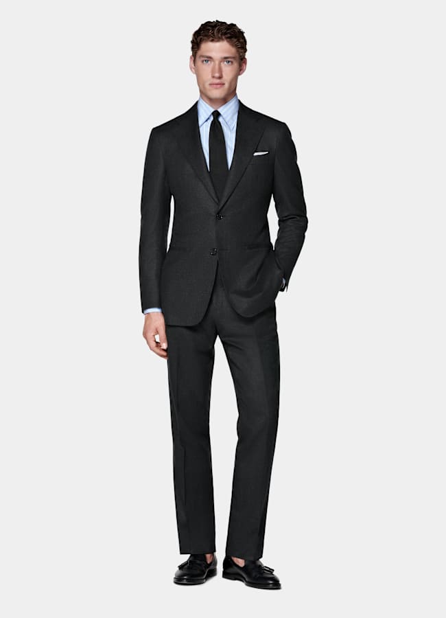 SUITSUPPLY Winter Pure S120's Flannel Wool by Vitale Barberis Canonico, Italy Dark Grey Tailored Fit Havana Suit