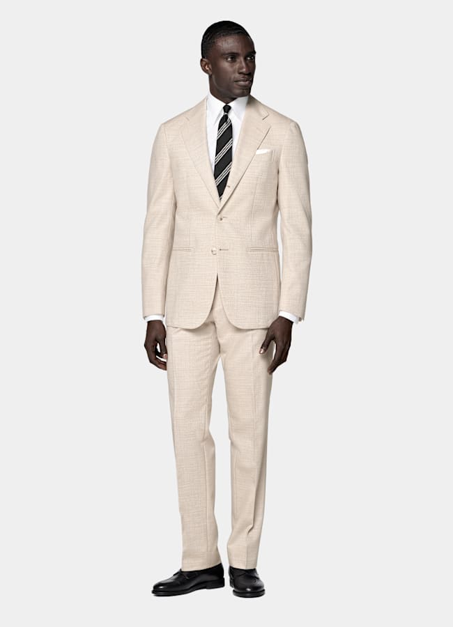 SUITSUPPLY All Season Wrinkle-Free 4-Ply Wool by Rogna, Italy Sand Tailored Fit Havana Suit