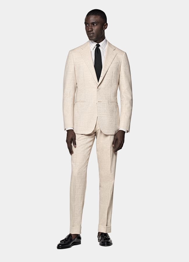 SUITSUPPLY All Season Wrinkle-Free 4-Ply Wool by Rogna, Italy Sand Tailored Fit Havana Suit