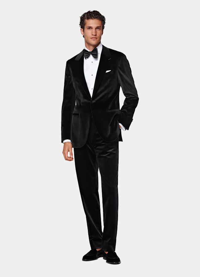 SUITSUPPLY Winter Stretch Cotton Velvet by Pontoglio, Italy Black Tailored Fit Havana Tuxedo