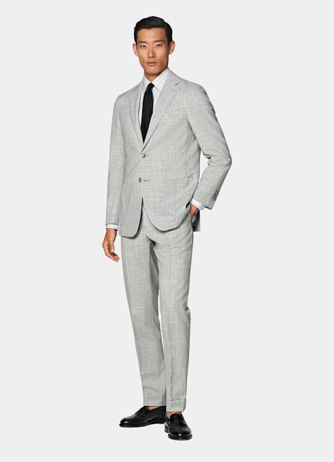 SUITSUPPLY All Season Pure S120's Tropical Wool by Vitale Barberis Canonico, Italy Light Grey Perennial Tailored Fit Havana Suit