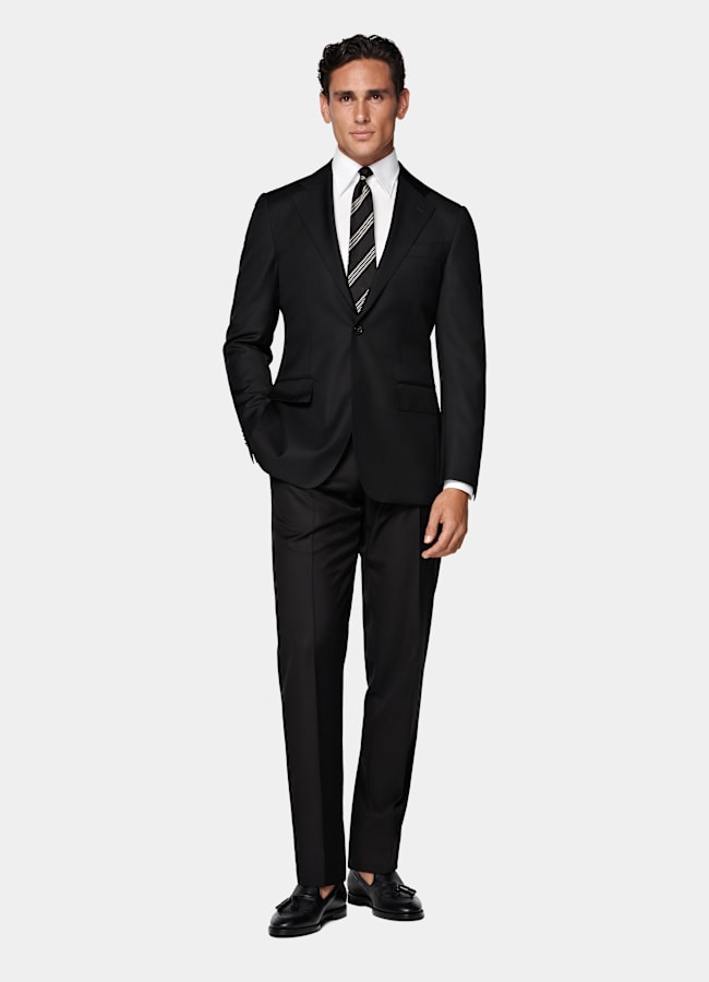 SUITSUPPLY All Season Pure S110's Wool by Vitale Barberis Canonico, Italy Black Tailored Fit Havana Suit