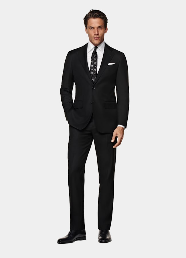 SUITSUPPLY All Season Pure S110's Wool by Vitale Barberis Canonico, Italy Black Tailored Fit Havana Suit