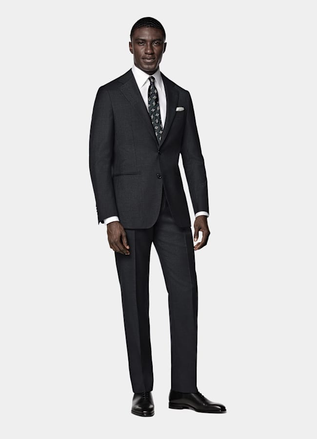 SUITSUPPLY All Season Pure Wool by Reda, Italy Dark Grey Perennial Tailored Fit Havana Suit
