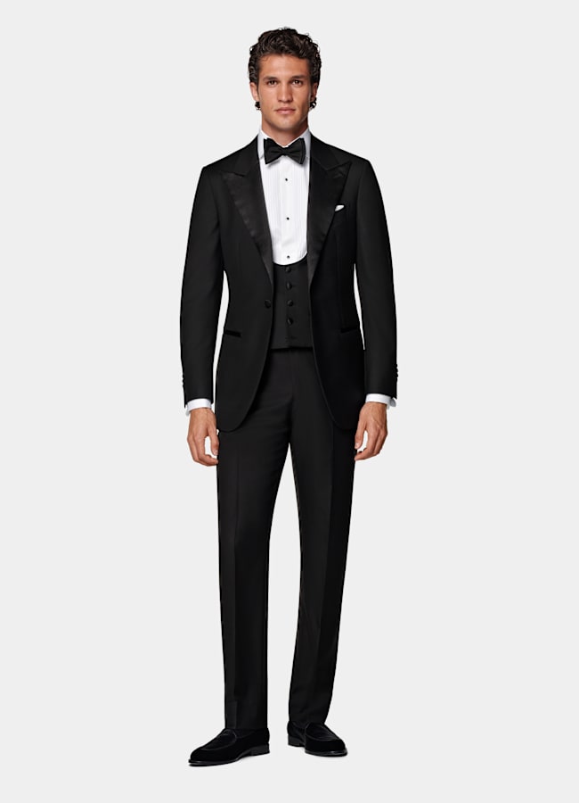 SUITSUPPLY All Season Pure S110's Wool by Vitale Barberis Canonico, Italy Black Three-Piece Tailored Fit Havana Tuxedo