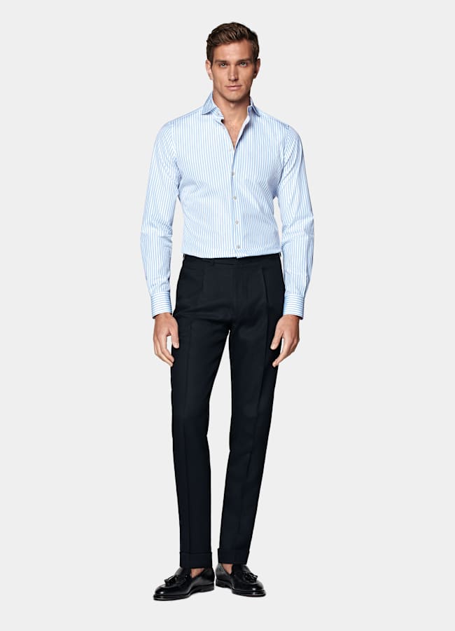 SUITSUPPLY Coton égyptien - Thomas Mason, Italie Chemise coupe ajustée en popeline bleue à rayures