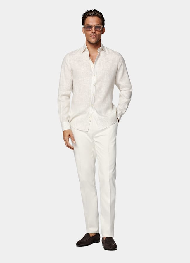 SUITSUPPLY Pure Linen by Albini, Italy Light Brown Striped Linen Shirt