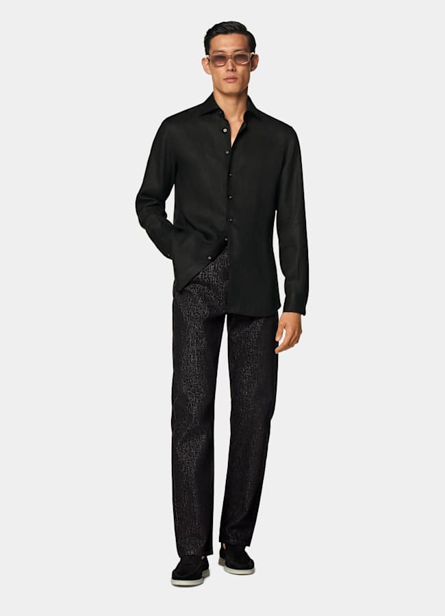 SUITSUPPLY Pure Linen by Albini, Italy Black Linen Shirt