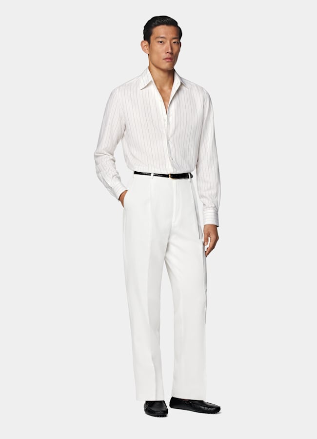 SUITSUPPLY Lyocell by Testa 1919 Srl, Italy Off-White Striped Lyocell Shirt