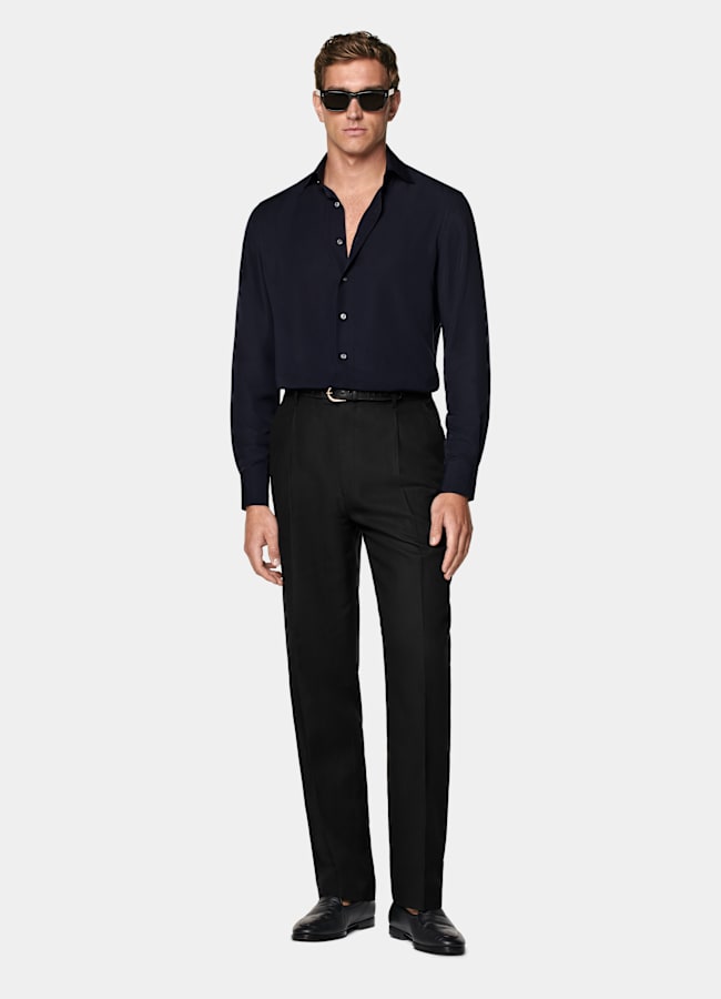 SUITSUPPLY Lyocell by Albini, Italy Navy Widespread Collar Shirt