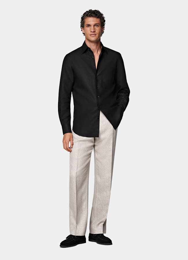 SUITSUPPLY Lyocell Linen Cotton by Di Sondrio, Italy Black Lyocell Linen Cotton Overshirt