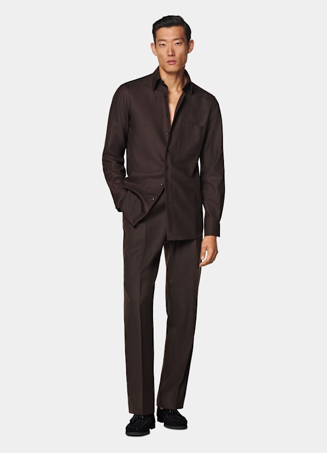 SUITSUPPLY Pure Wool by Vitale Barberis Canonico, Italy Dark Brown Wool Overshirt