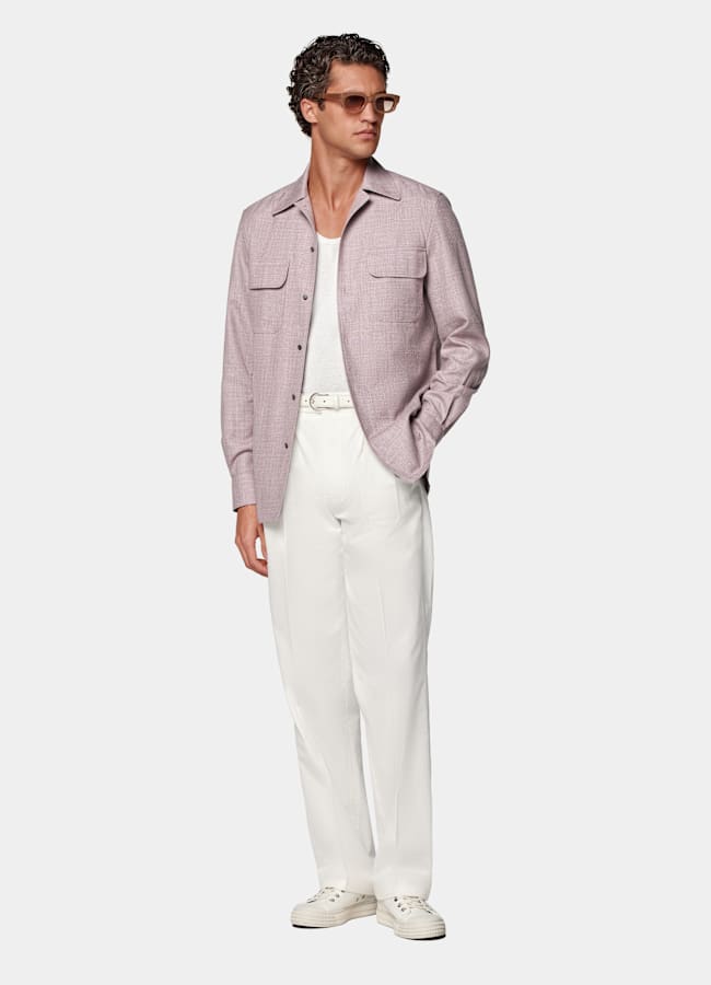 SUITSUPPLY Wool Silk Linen by E.Thomas, Italy Purple Wool Silk Linen Overshirt