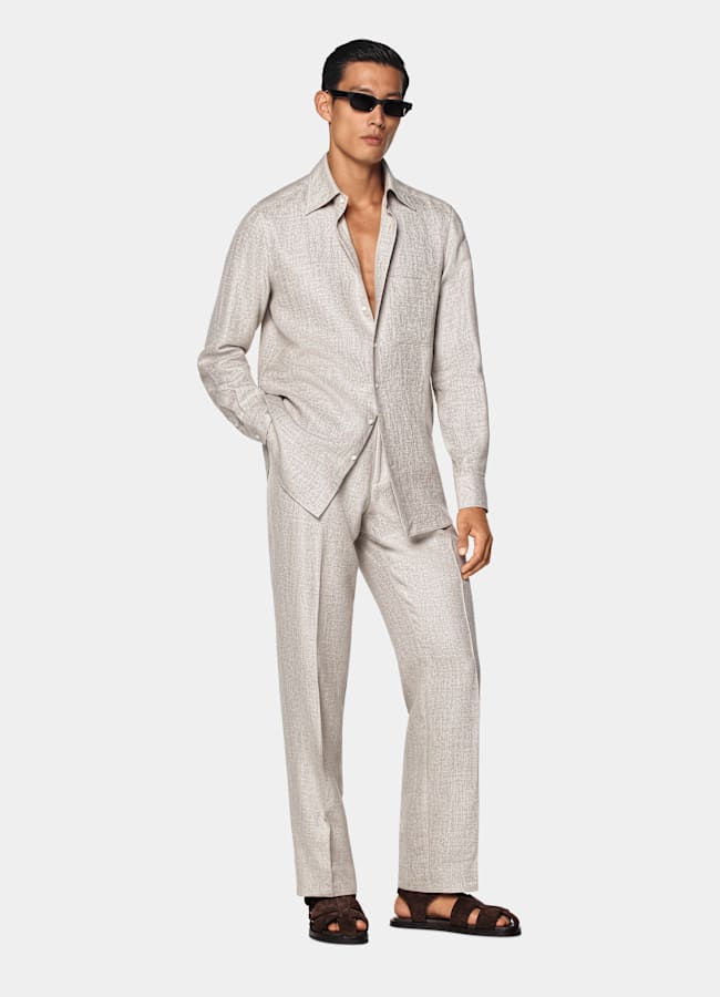 SUITSUPPLY Silk Linen Wool by E.Thomas, Italy Light Taupe Silk Linen Wool Overshirt