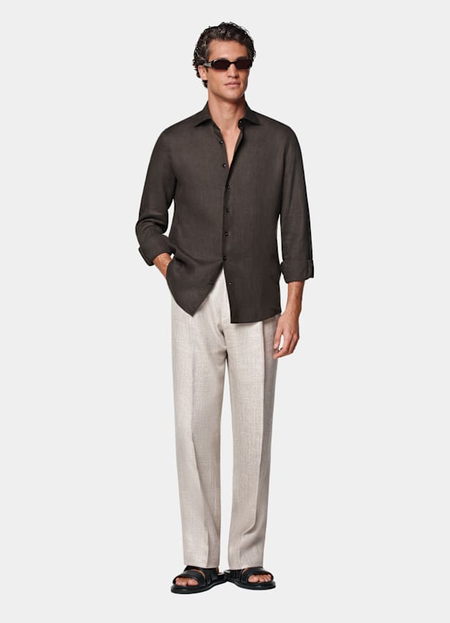 SUITSUPPLY Pure Linen by Albini, Italy Dark Brown Linen Shirt