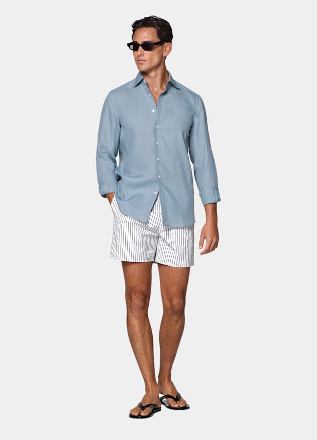 SUITSUPPLY Pure Linen by Baird McNutt, United Kingdom Mid Blue Linen Shirt