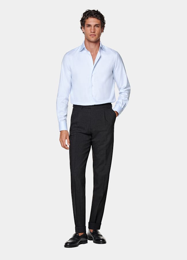 SUITSUPPLY Wrinkle-Free Pima Cotton by Weba, Switzerland Light Blue Widespread Collar Shirt