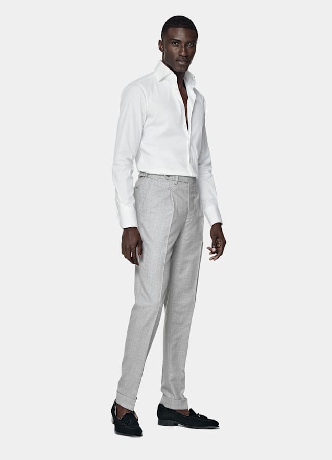 SUITSUPPLY Stretch Cotton Polyamide by Reggiani, Italy White Widespread Collar Shirt