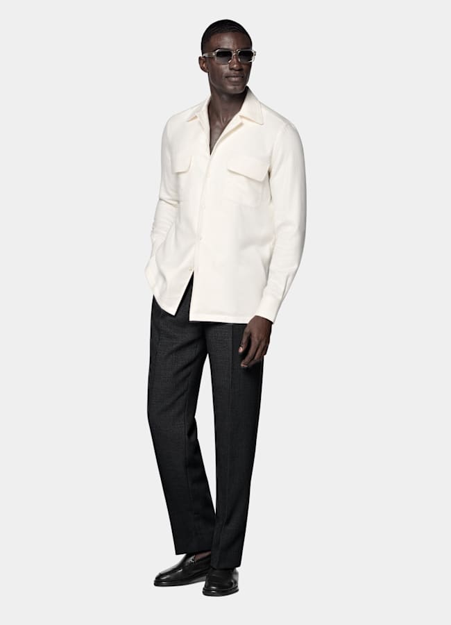 SUITSUPPLY Egyptian Cotton Flannel by Canclini, Italy Off-White Cotton Flannel Shirt