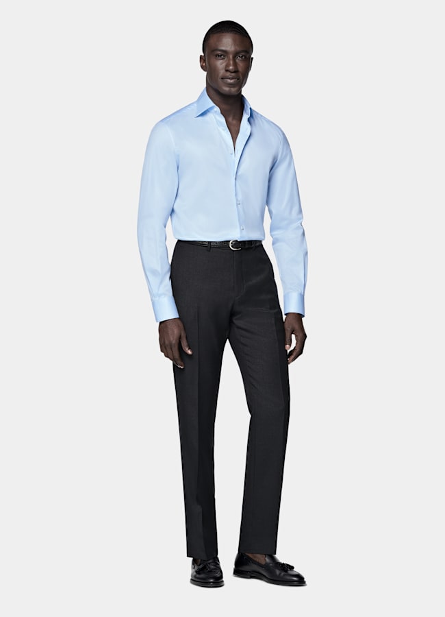 SUITSUPPLY Wrinkle-Free Pima Cotton by Weba, Switzerland Light Blue Widespread Collar Shirt