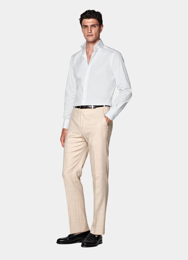 SUITSUPPLY Stretch Cotton Polyamide by Reggiani, Italy White Widespread Collar Shirt