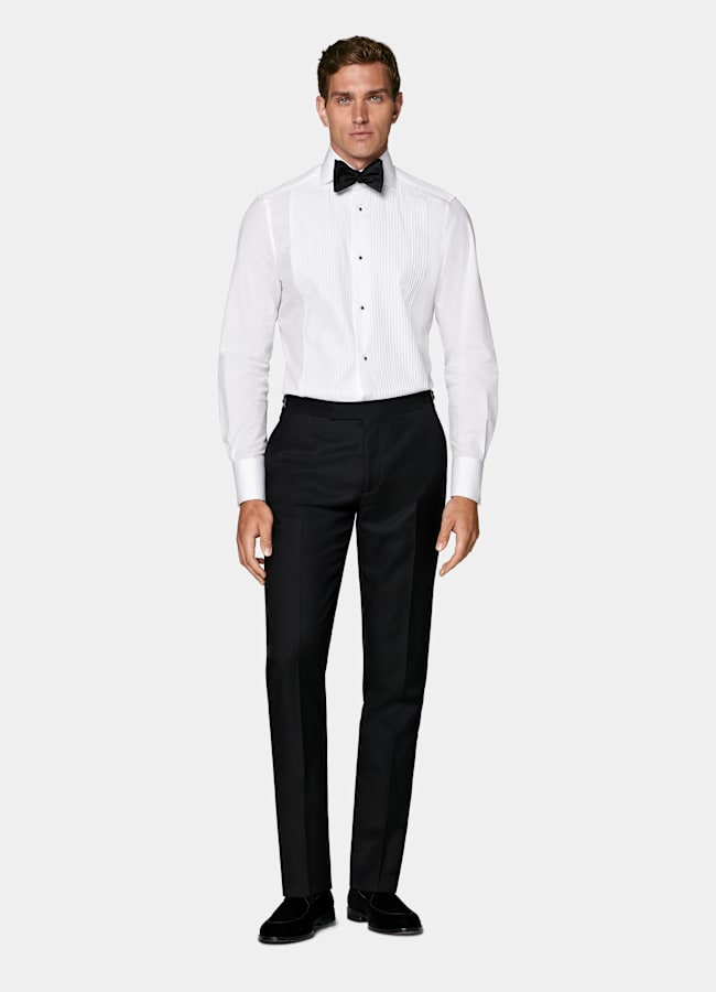 SUITSUPPLY Egyptian Cotton by Testa 1919 Srl, Italy White Plissé Tailored Fit Tuxedo Shirt