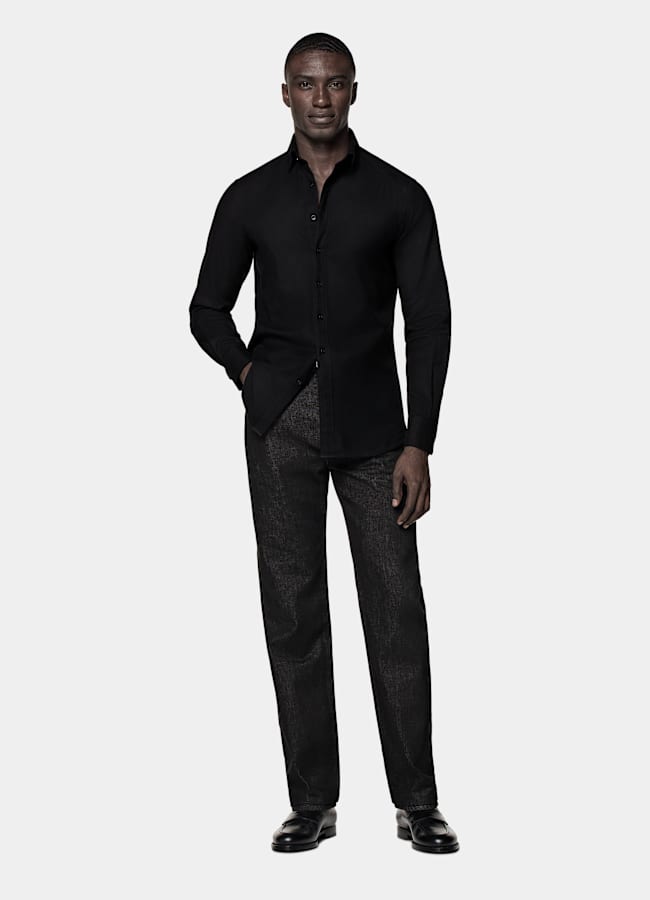SUITSUPPLY Flanella di cotone egiziano - Beste, Italia Camicia nera tailored fit