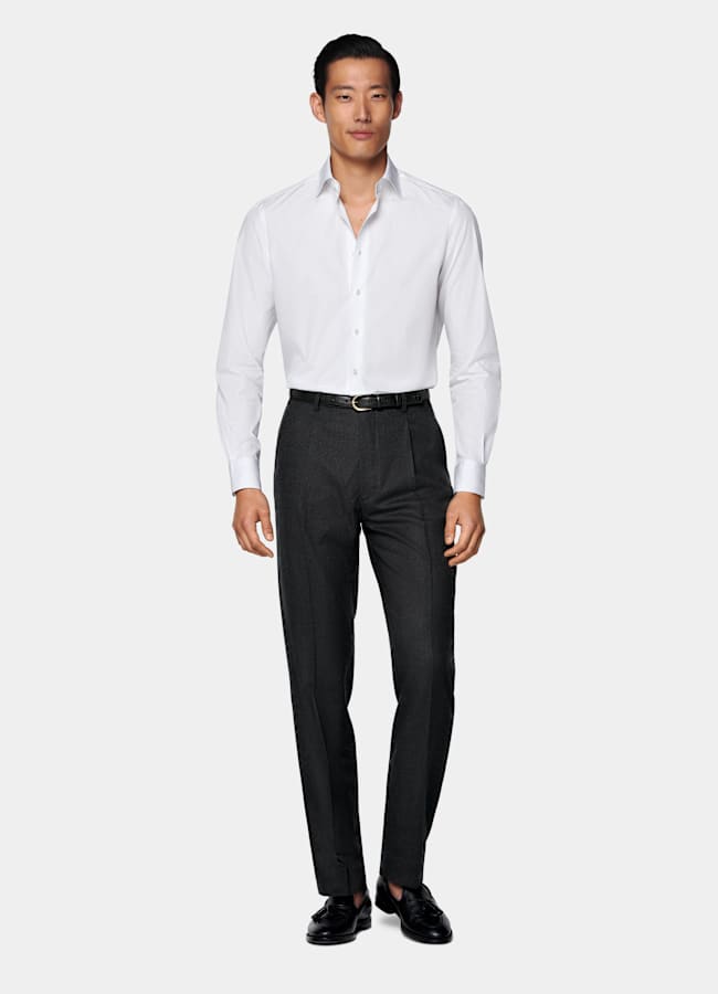 SUITSUPPLY Egyptian Cotton by Albini, Italy Light Grey Striped Widespread Collar Shirt