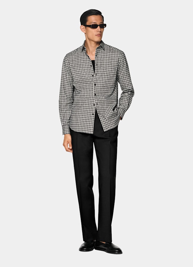 SUITSUPPLY Egyptian Cotton Flannel by Albiate, Italy Black Checked Cotton Flannel Shirt