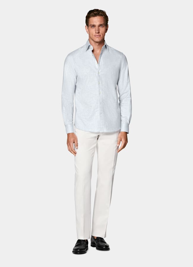 SUITSUPPLY Egyptian Cotton Flannel by Beste, Italy Light Blue Cotton Flannel Shirt