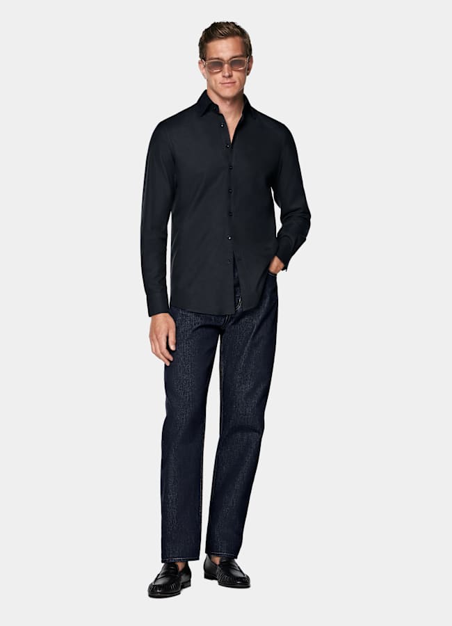 SUITSUPPLY Ägyptischer Baumwolle-Flanell von Beste, Italien Marineblaue Baumwolle Flanellhemd