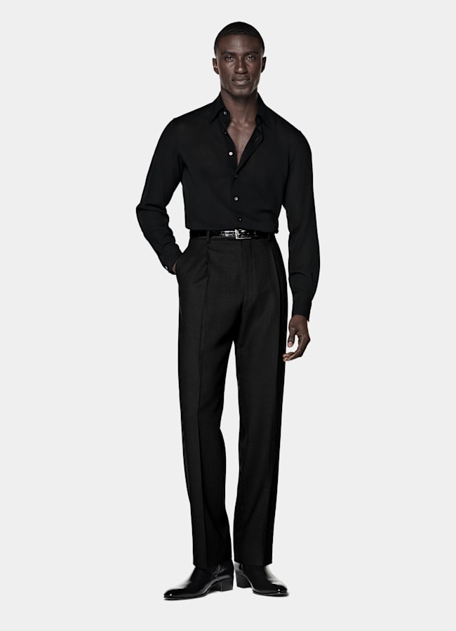 Black Wool Shirt in Pure Wool Crepe | SUITSUPPLY