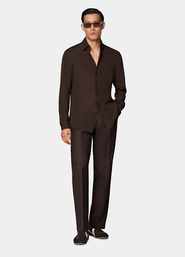 SUITSUPPLY Tencel de Albini, Italia Camisa de lyocell marrón oscuro