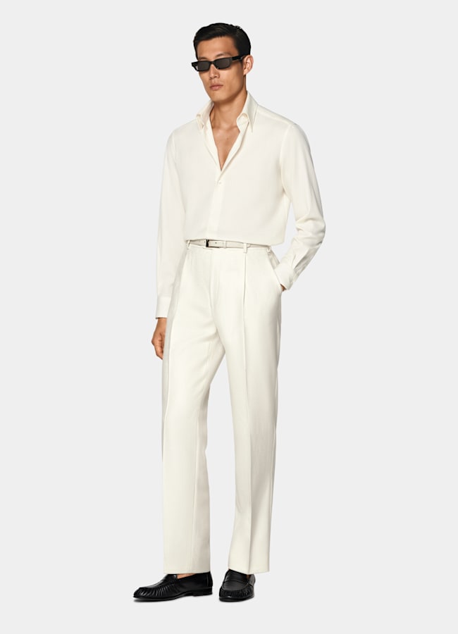 SUITSUPPLY Pure Wool Crepe by ARCHé, Italy Off-White Wool Shirt
