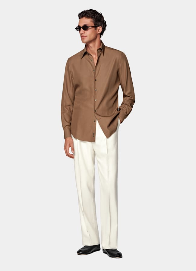 SUITSUPPLY Lyocell by Sidogras, Spain Mid Brown Lyocell Shirt