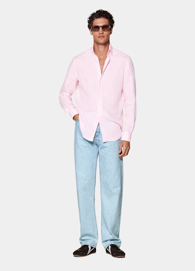 SUITSUPPLY Pure Linen by Albini, Italy Pink Linen Shirt