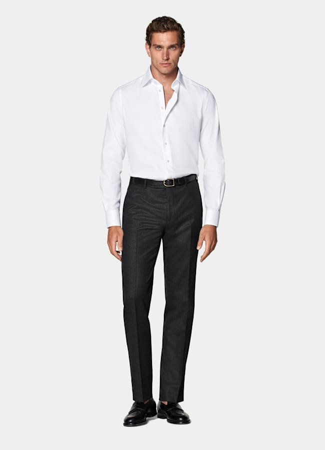 SUITSUPPLY Wrinkle-Free Cotton White Classic Collar Shirt