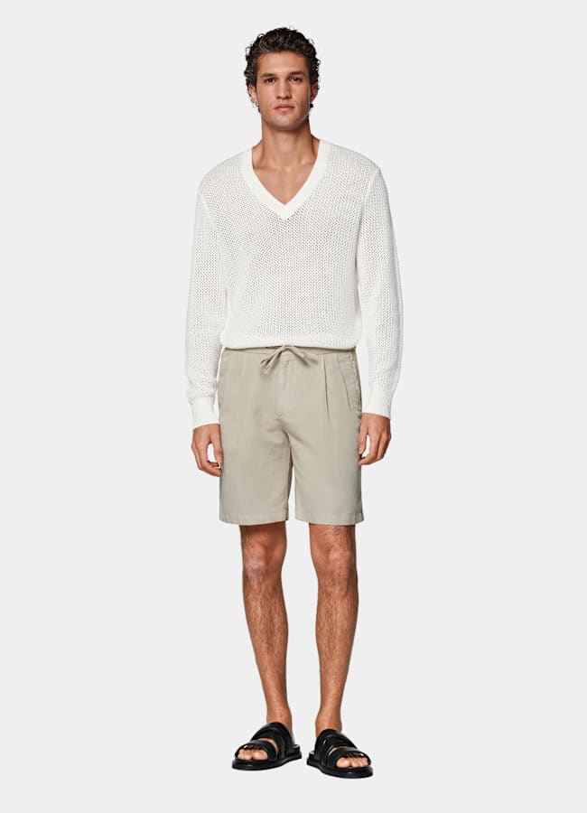 SUITSUPPLY Cotton Linen by Di Sondrio, Italy Sand Straight Leg Shorts