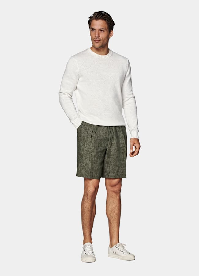 SUITSUPPLY Pure Linen by Leomaster, Italy Dark Green Straight Leg Shorts