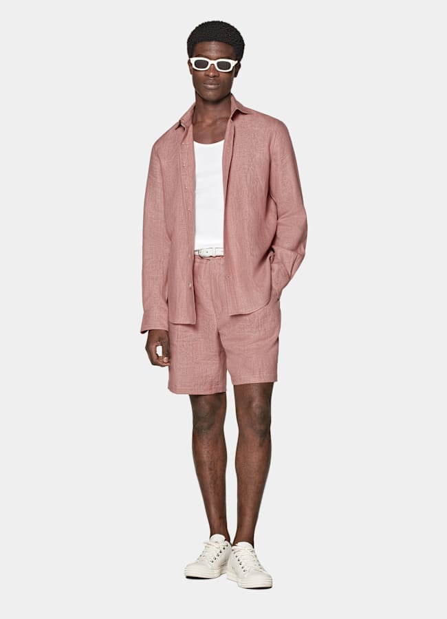SUITSUPPLY Pure Linen by Di Sondrio, Italy Pink Straight Leg Shorts