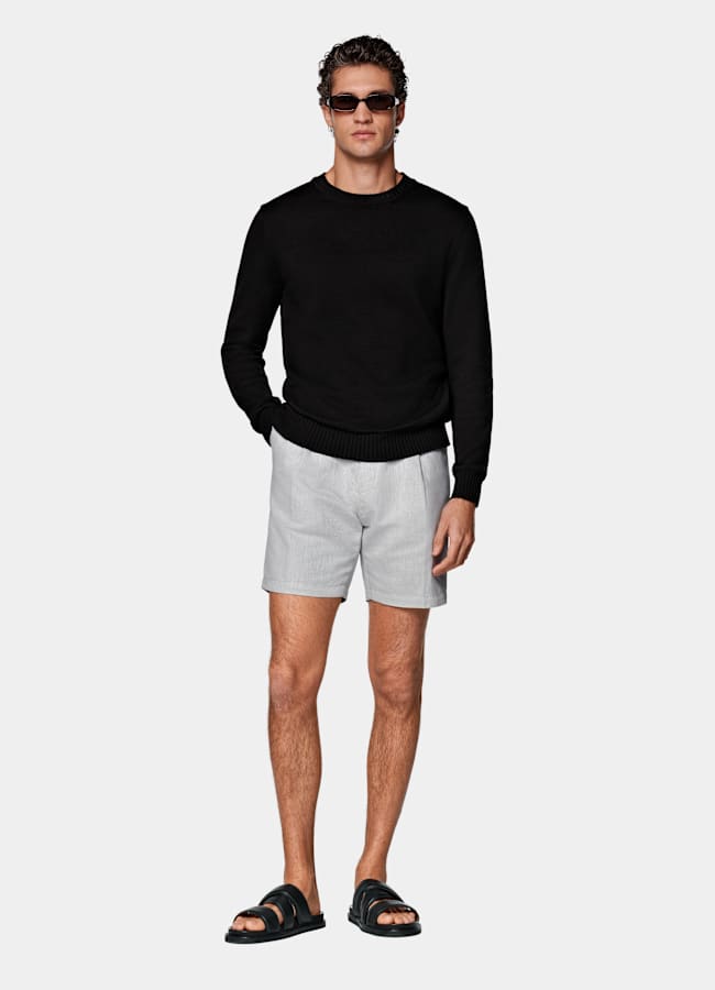 SUITSUPPLY Linen Cotton by Di Sondrio, Italy Light Grey Straight Leg Shorts